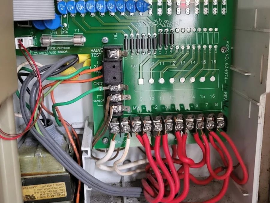 Irrigation zone wiring board during a wiring repair